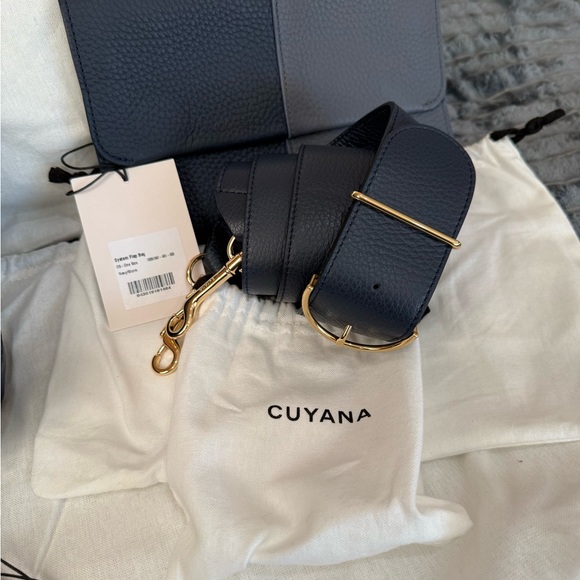 Cuyana System Tote 13 in V2 Zipper Pouch System Flap Bag Wide Strap Navy Set NWT - Picture 8 of 9